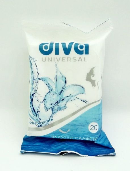 Изображение товара Салфетки влажные diva universal свежесть очищающие универсальные №20 Салфетки влажные diva universal свежесть очищающие универсальные №20 фотография